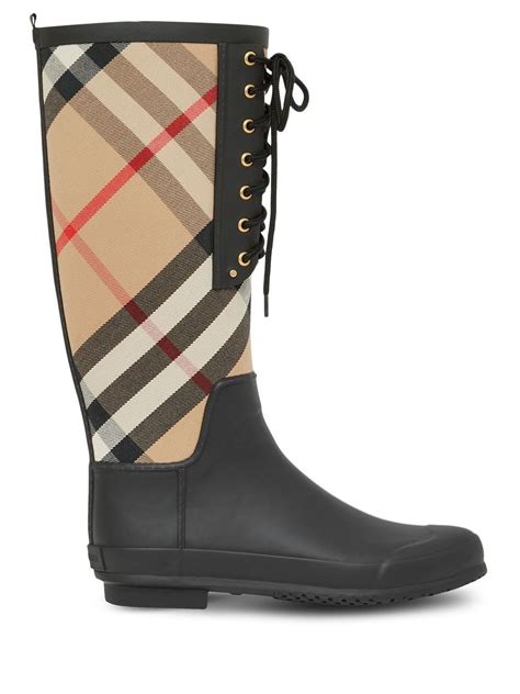 burberry womens beige house-check mid-calf rubber rain boots|burberry house check ankle boots.